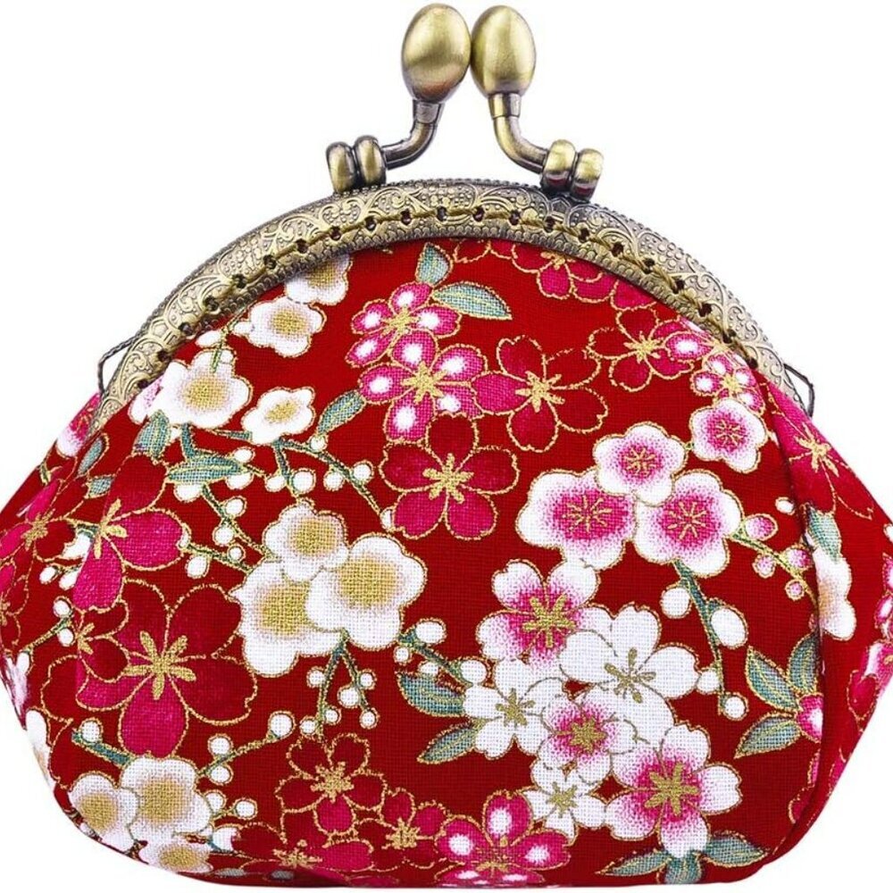 Coin Purse,Floral Change Purse,Vintage Coin Pouch,Small Wallet With Kiss Lock Cl